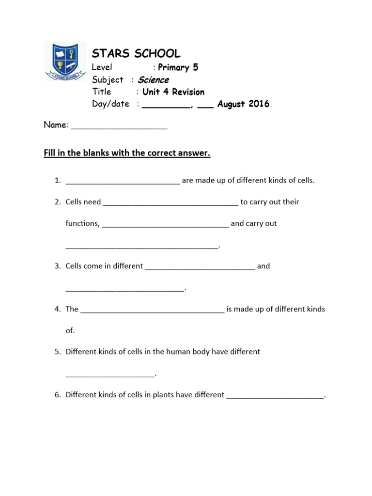 Primary 5 Science Unit 4 Revision Guide | PDF | Cell (Biology ...