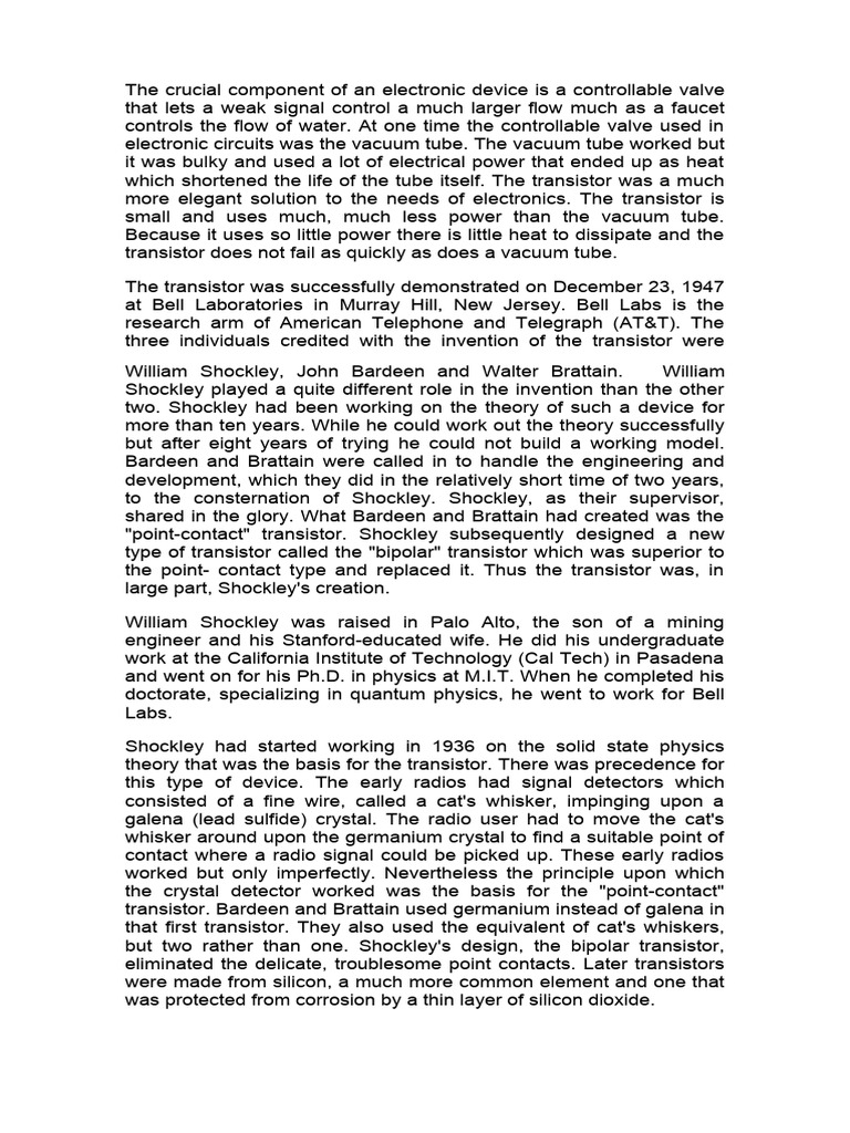 History of Transistor PDF Transistor Mosfet