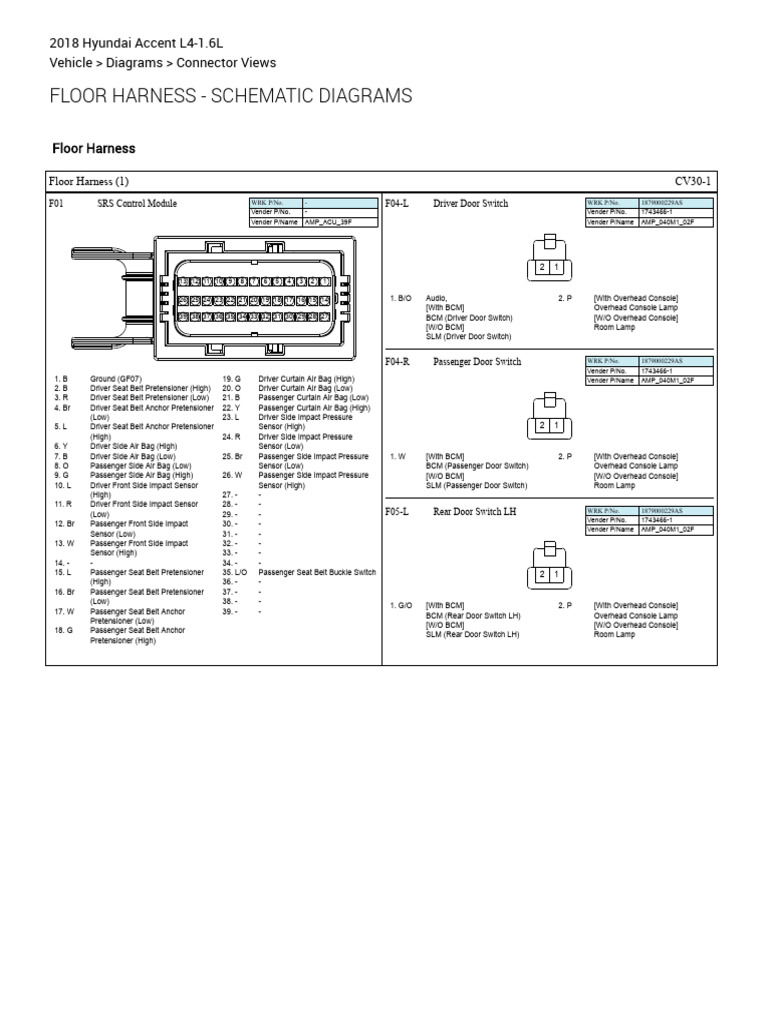 2018 Hyundai Accent Floor Harness Diagram PDF Airbag Seat Belt