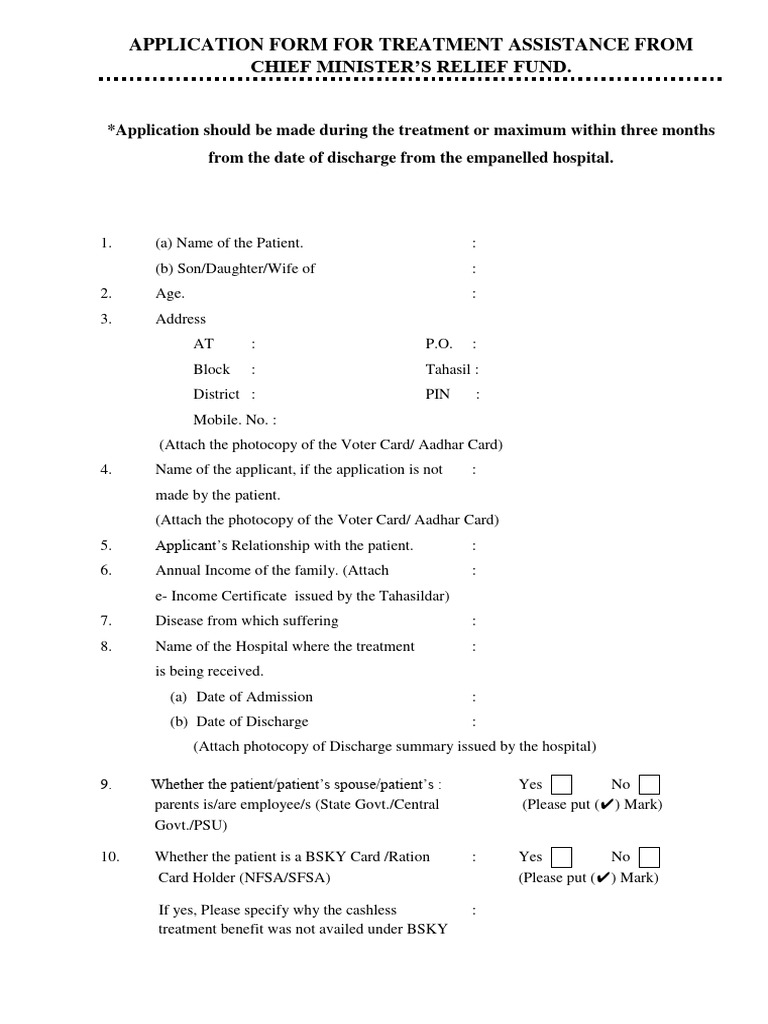 CM Relief Fund Medical Application Form | PDF | Patient | Hospital