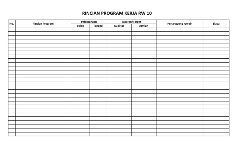 Rincian Program Kerja RW 10 2023 | PDF | Pengelolaan Keuangan & Uang