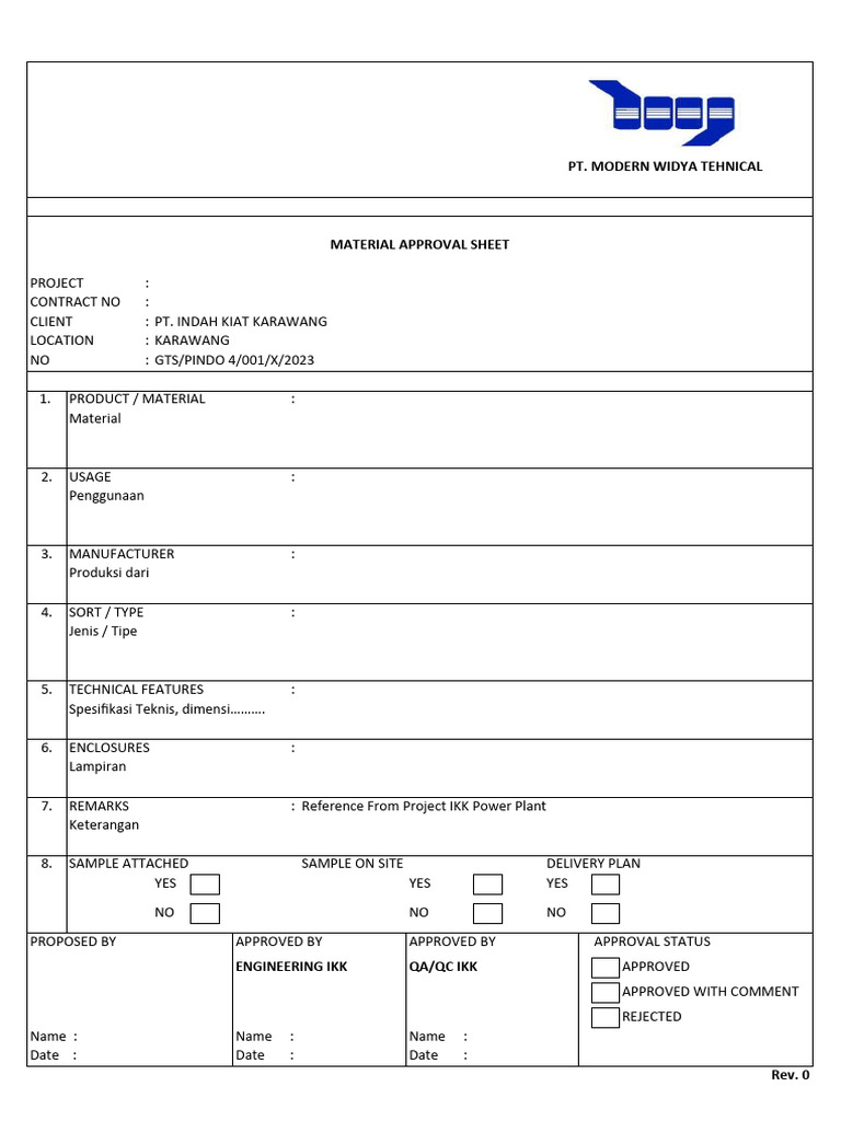 Material Approval Sheet for IKK Project | PDF