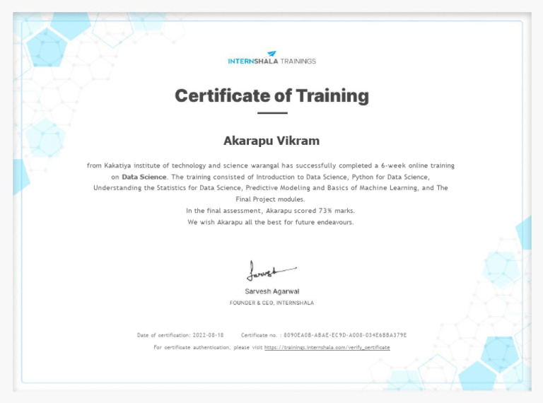 Data Science Training - Certificate of Completion | PDF