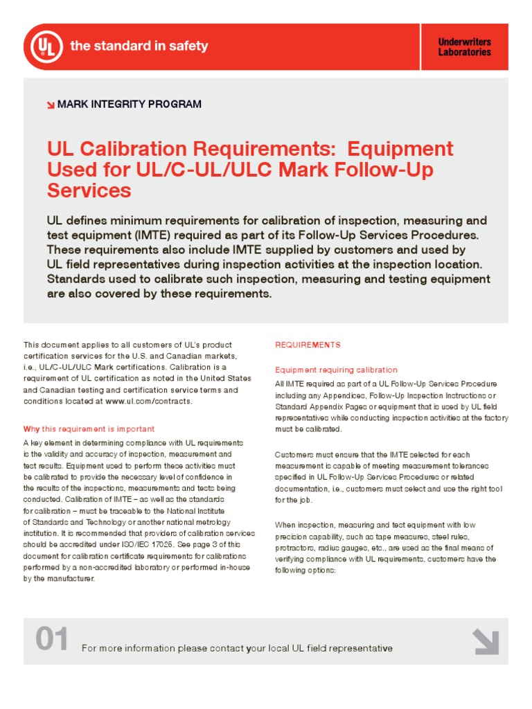 UL Calibration Requirements Calibration Metrology