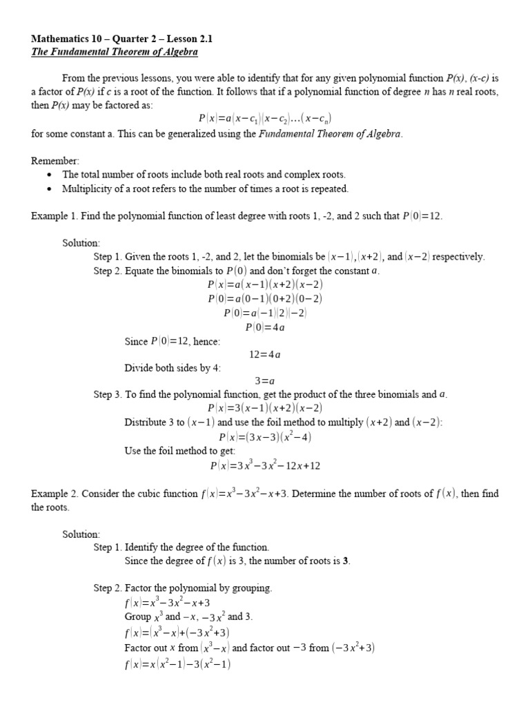 Mathematics 10 pdf factorization zero of a function