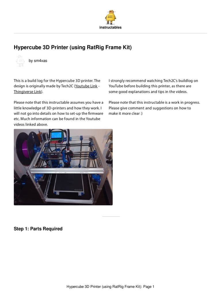 Hypercube 3D Printer Using RatRig Frame Kit PDF Manufactured Goods Mechanical Engineering