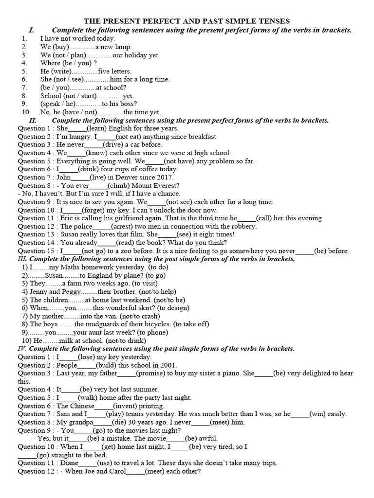Present Perfect vs Past Simple Exercises | PDF