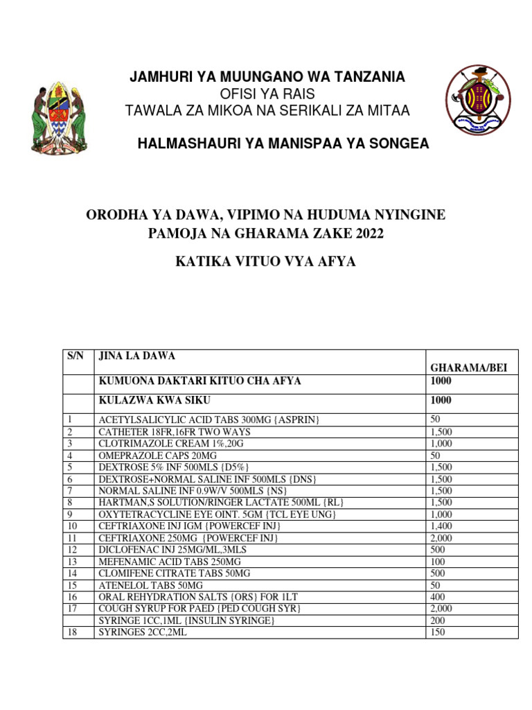 Gharama Za Matibabu PKP Kituo Cha Afya | PDF | World Health ...