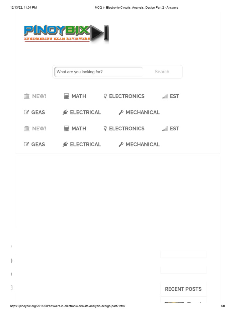 Mcq In Electronic Circuits Analysis Design Part 2 Answers Pdf