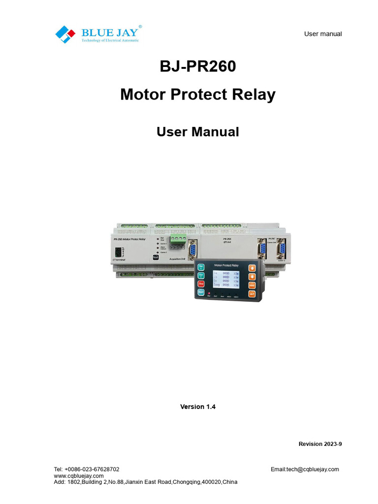PR260 Motor Protect Relay User Manual V1.4 PDF Electric Motor Electrical Engineering