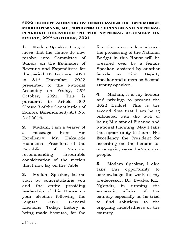 Budget Speech 2022 PDF Economic Growth Government Budget Balance