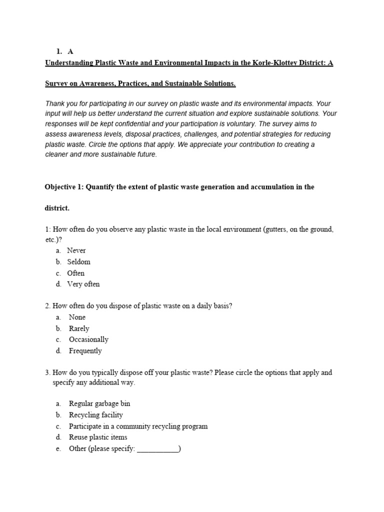 Plastic Waste Awareness Survey Insights | PDF | Sampling (Statistics ...