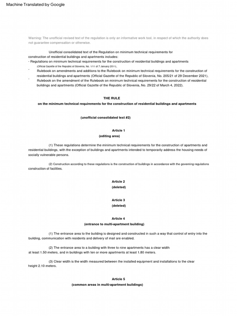 Rules On Minimum Technical Requirements For The Construction of