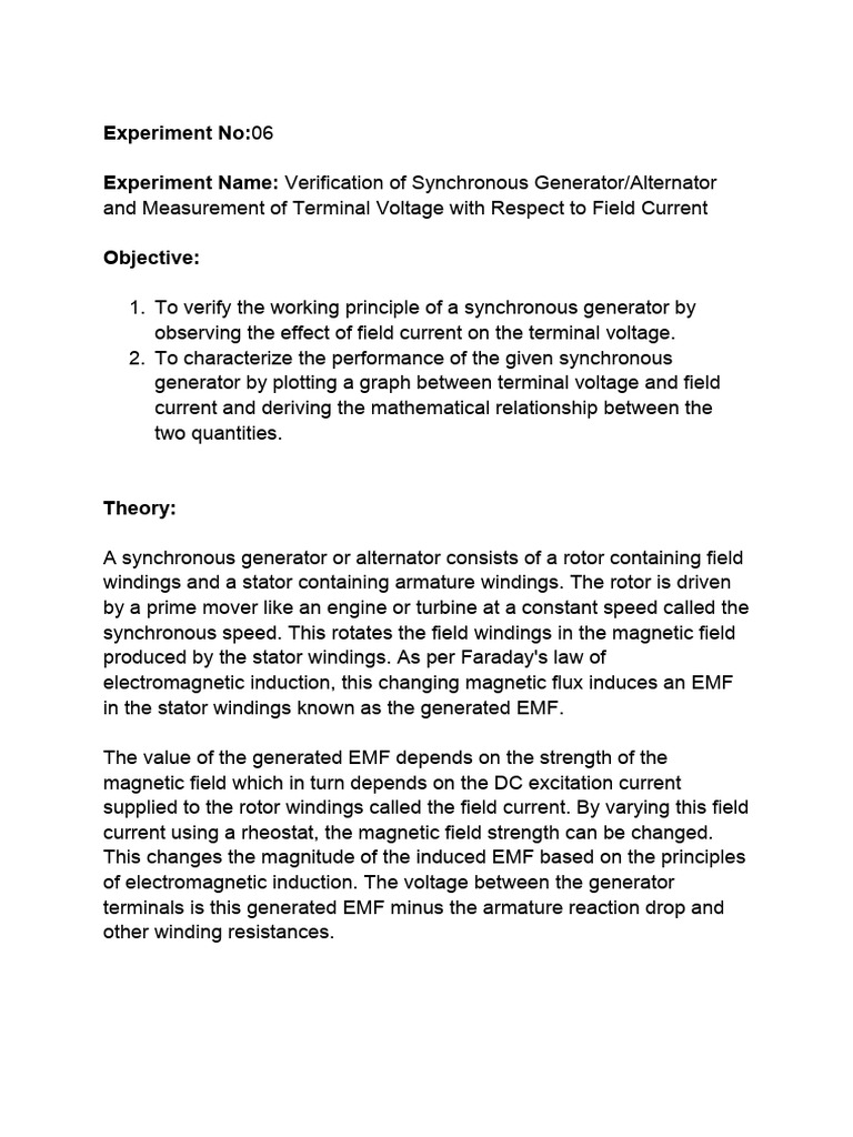 Verification_of_Synchronous_Generator_Alternator PDF Electric