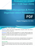 Pengantar Bisnis - 3 Fungsi Manajemen & Peran Organisasi Dalam Perusahaan