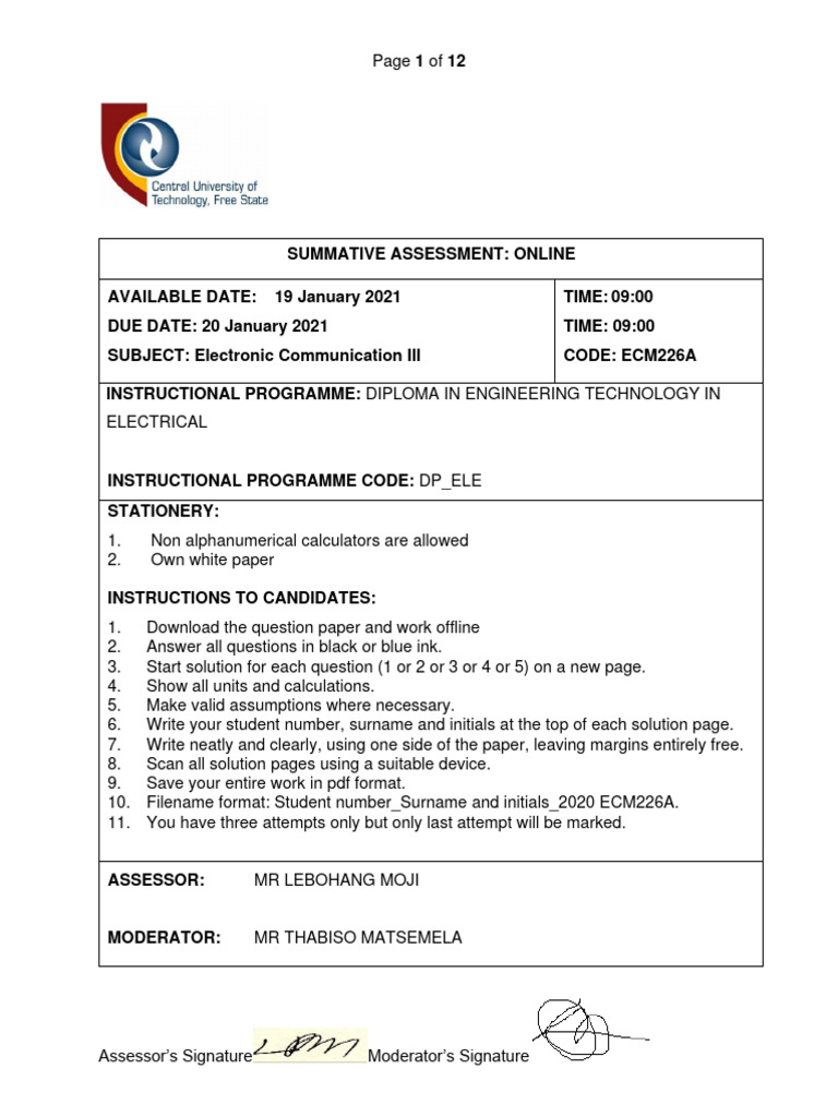 2020 Ecm226a Assessment Pdf Antenna Radio Transmitter