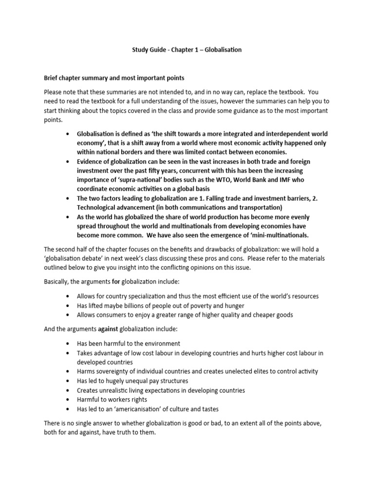 Globalisation Study Guide Summary | PDF | Globalization | Economies
