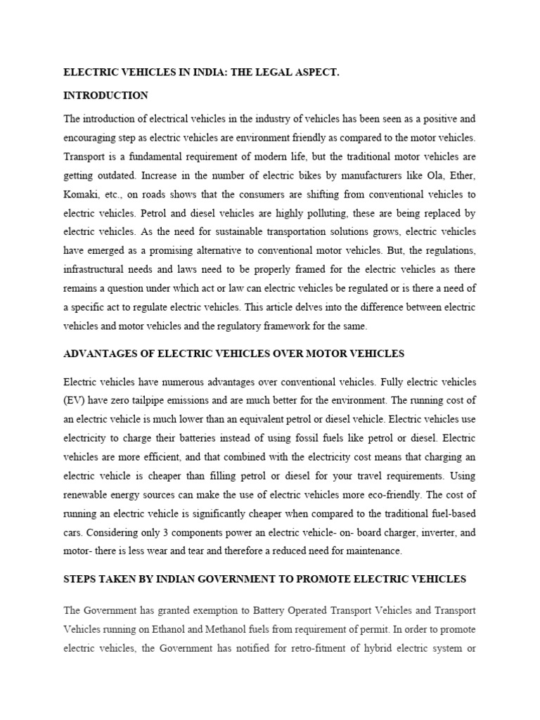 Electric Vehicles in India PDF Electric Vehicle Vehicles