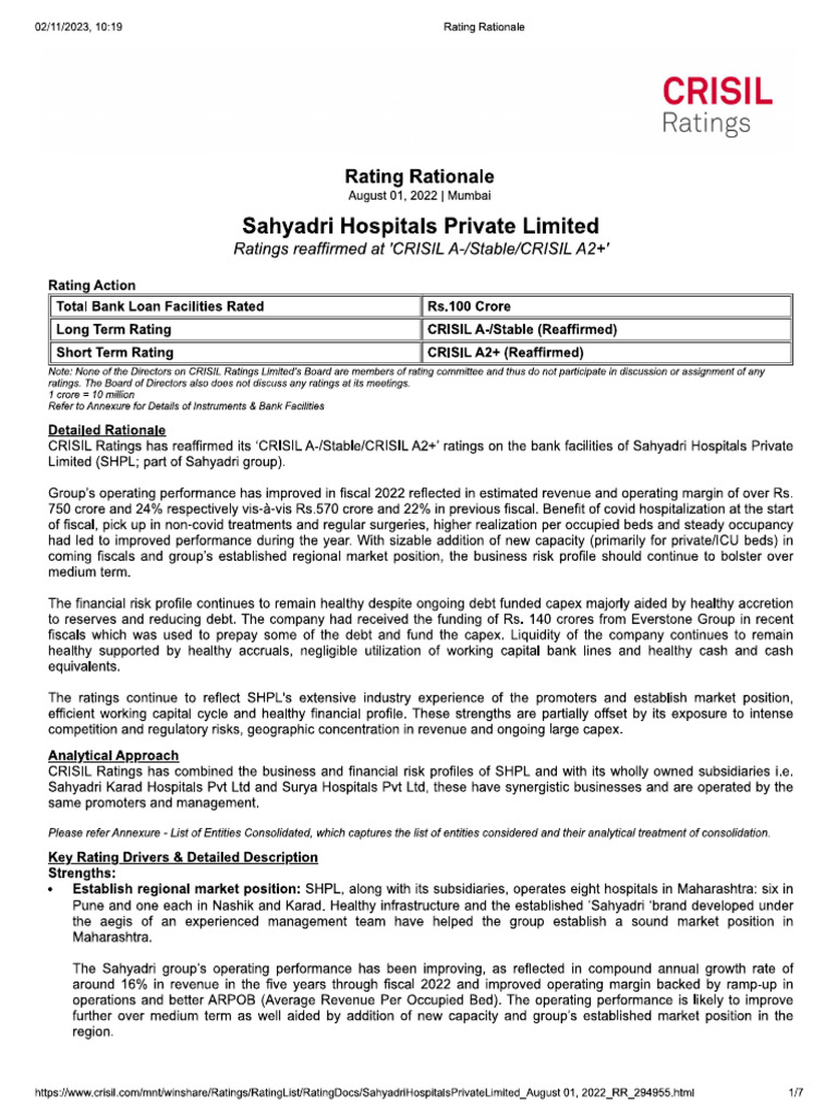 Crisil Report Sahyadri Hospitals PDF