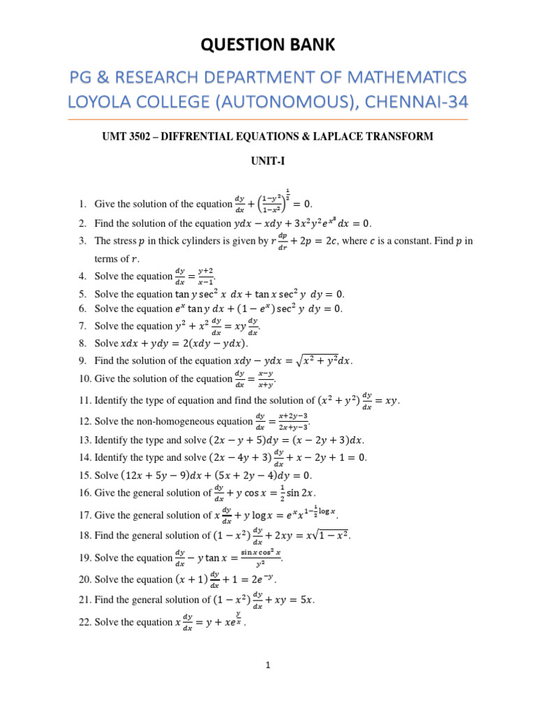 Differential Equations Question Bank | PDF | Mechanical Engineering ...