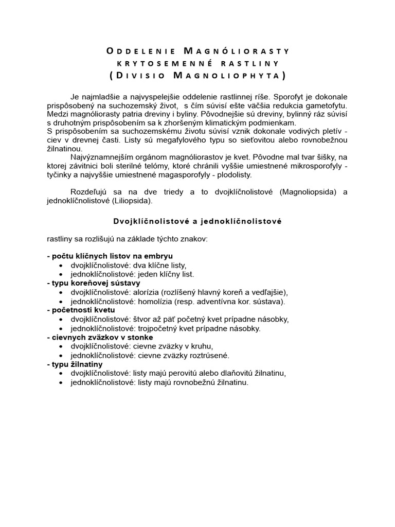 Systém Vyšších Rastlín - Krytosemenné | PDF