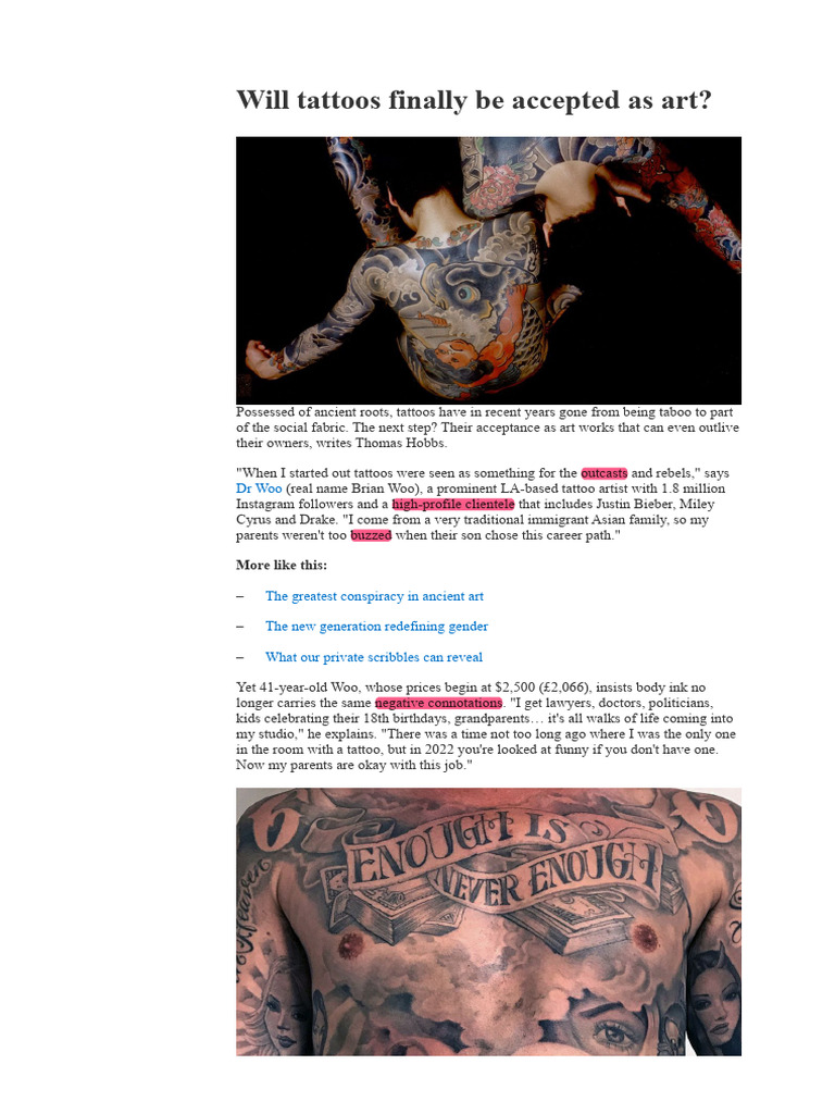 Will Tattoos Finally Be Accepted As Art | PDF | Tattoo