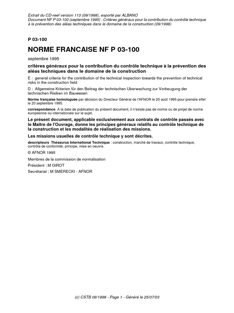Norme NF P 03-100 : Contrôle Technique | PDF | Sécurité