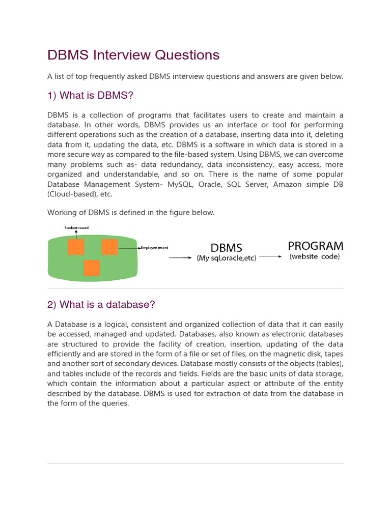 DBMS Interview Questions | PDF | Relational Database | Databases