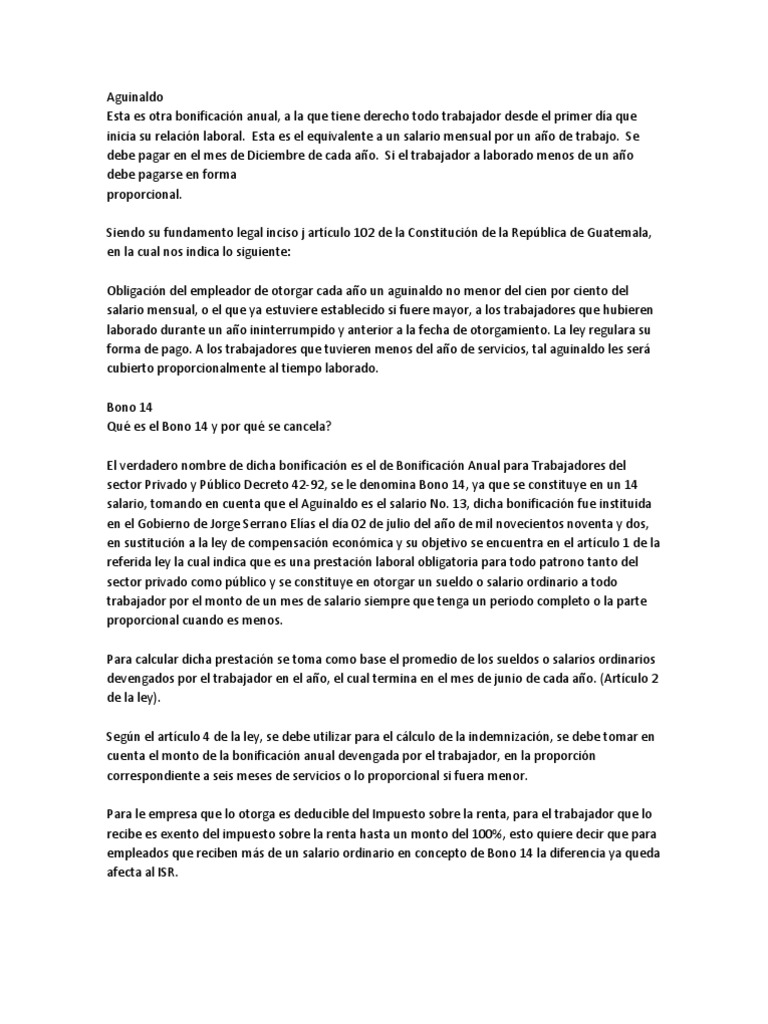 Aguinaldo y Bono 14 en Guatemala | PDF | Guatemala | Salario