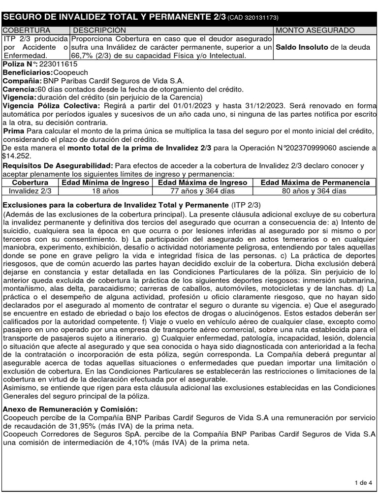 Seguro de Invalidez Total 2/3 Cardif | PDF | Póliza de seguros