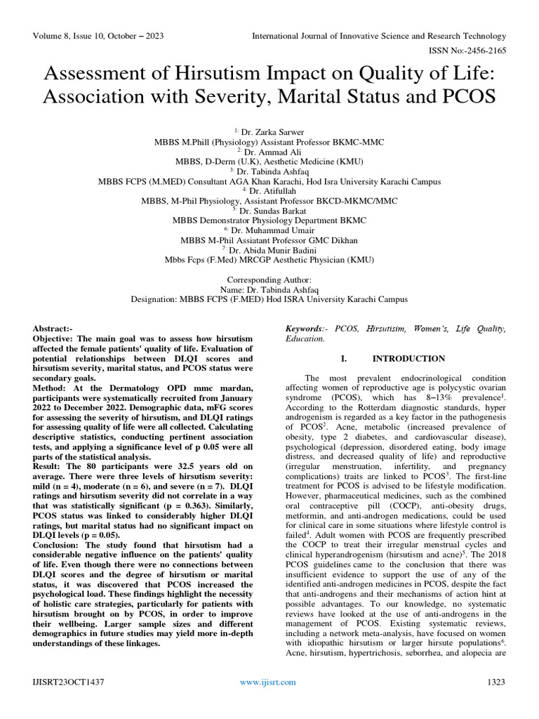 Assessment of Hirsutism Impact On Quality of Life Association With