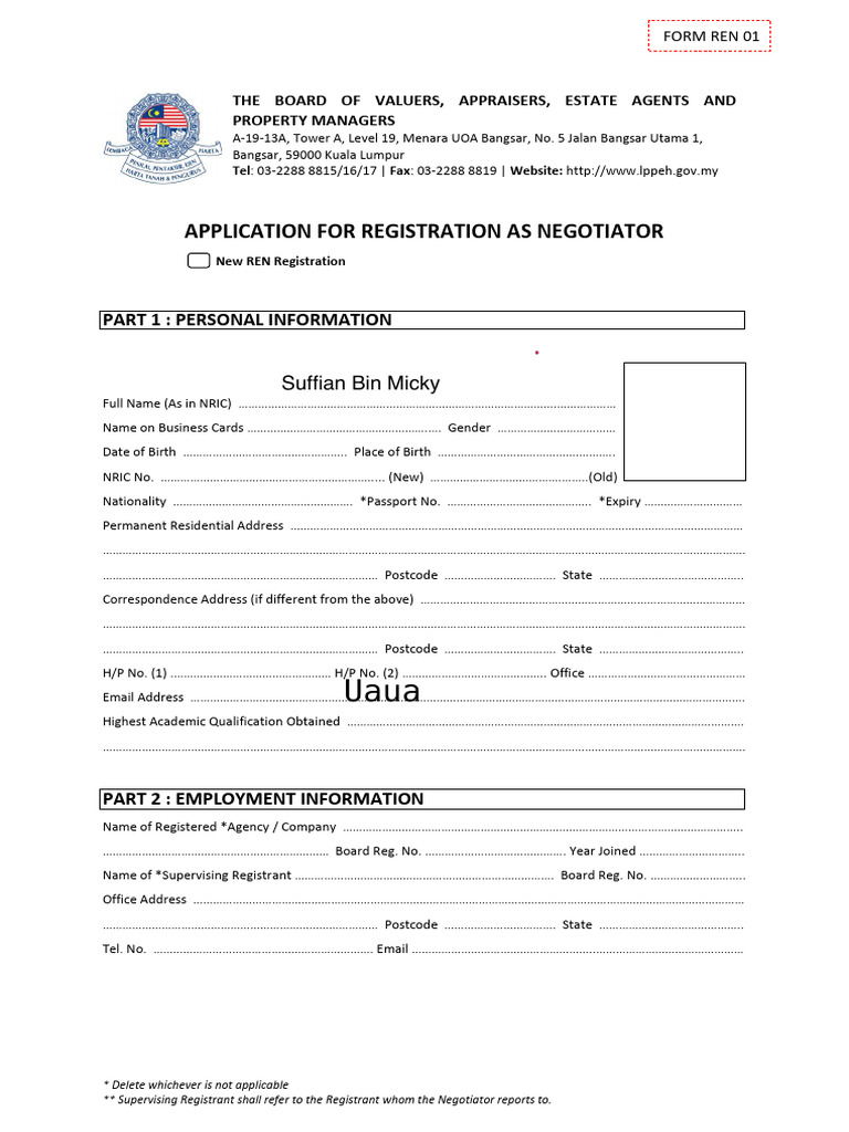 REN 01 Negotiator Registration Form | PDF | Justice | Crime & Violence