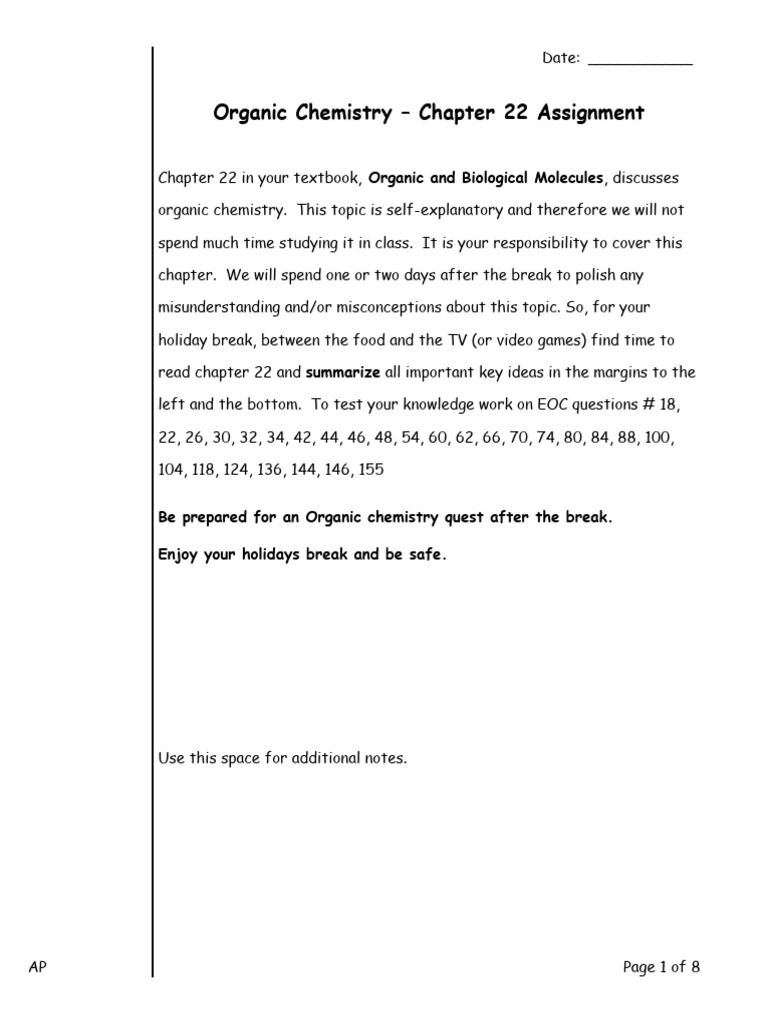 Organic Chemistry - Chapter 22 Assignment | PDF | Functional Group | Isomer