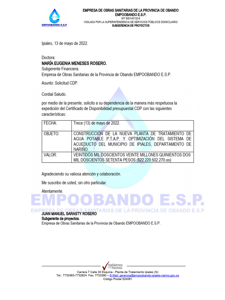 Solicitud CDP | PDF