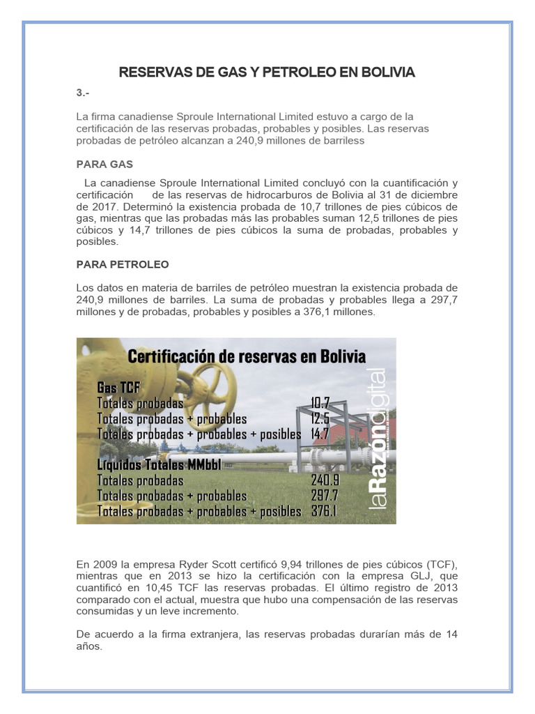 Reservas de Hidrocarburos en Bolivia | PDF | Petróleo | Gas natural