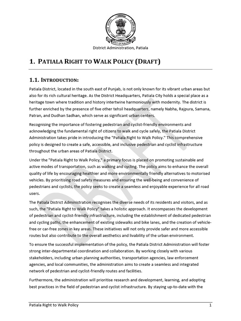 Patiala Walk Policy | PDF | Pedestrian | Infrastructure
