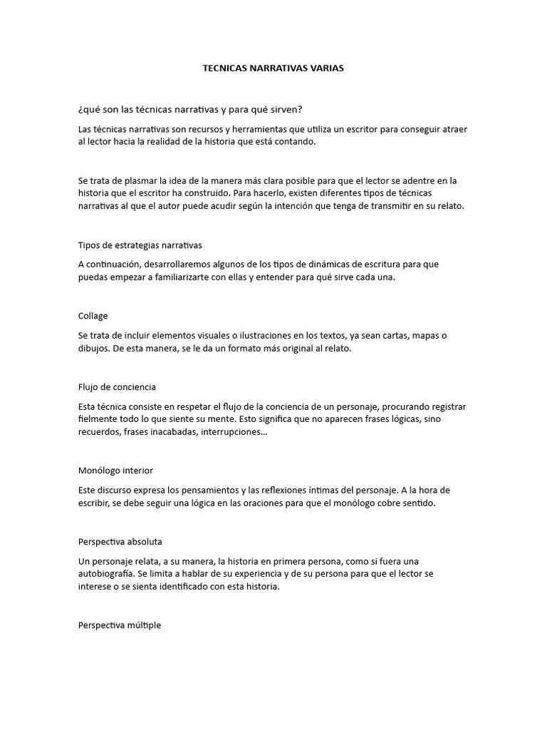Tecnicas Narrativas Varias 2023 | PDF | Monólogo | Escritores