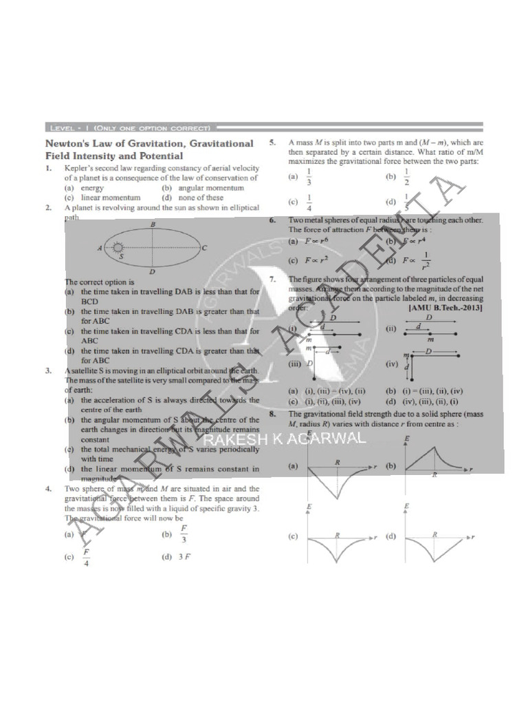 Gravitation MCQs for Class 9 and 11 | PDF | Gravity | Orbit