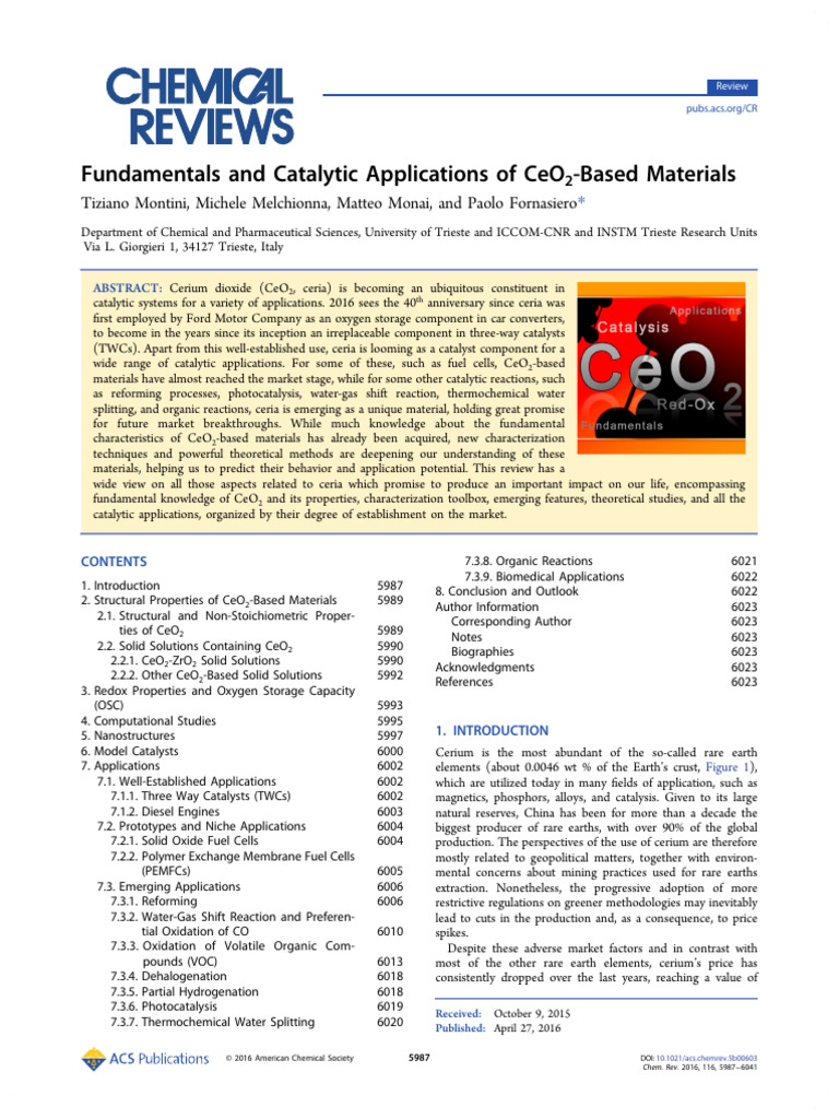 CeO2 Nanoparticles in Catalytic Applications | PDF | Catalysis | Phase ...