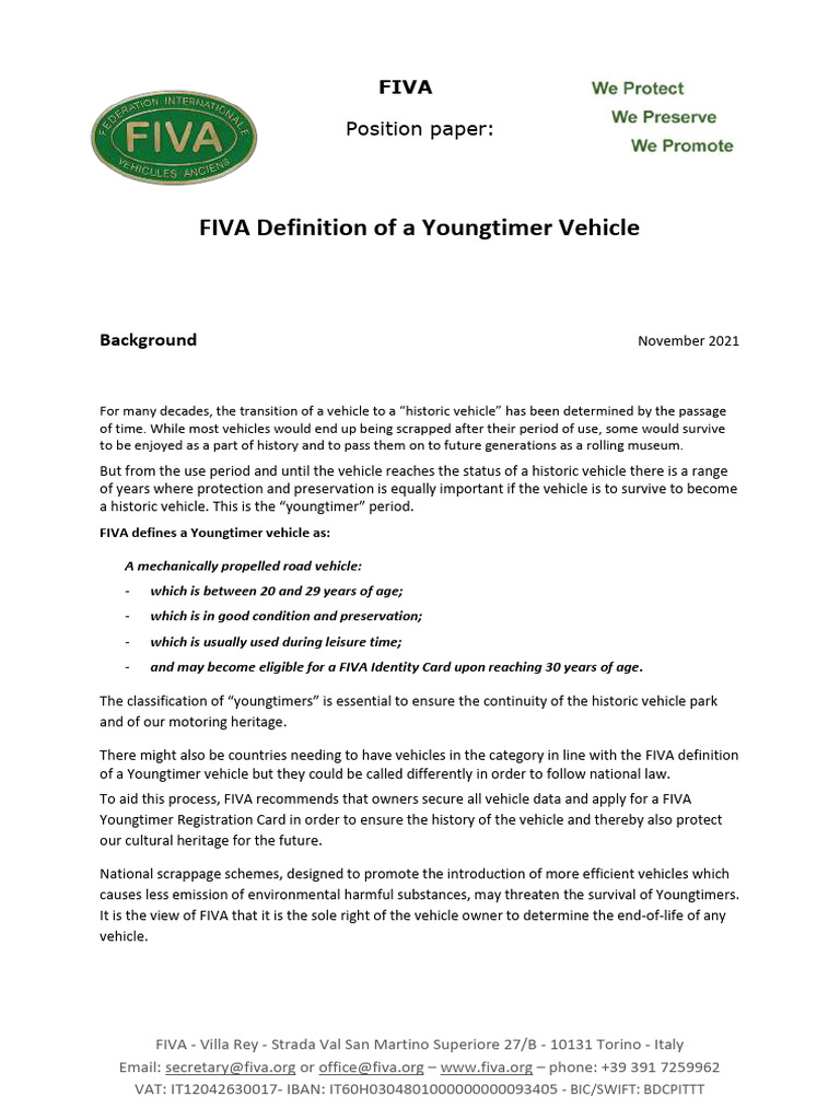 02 FIVA Position Paper On FIVA Definition of A Youngtimer Vehicle Nov21