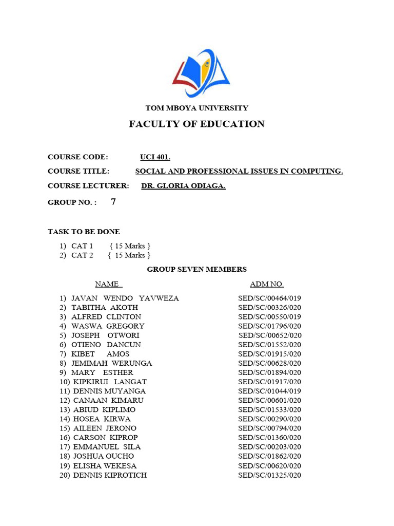 UCI 401 Group 7 ASSIGNMENT CAT1 AND CAT2 PDF Security Computer