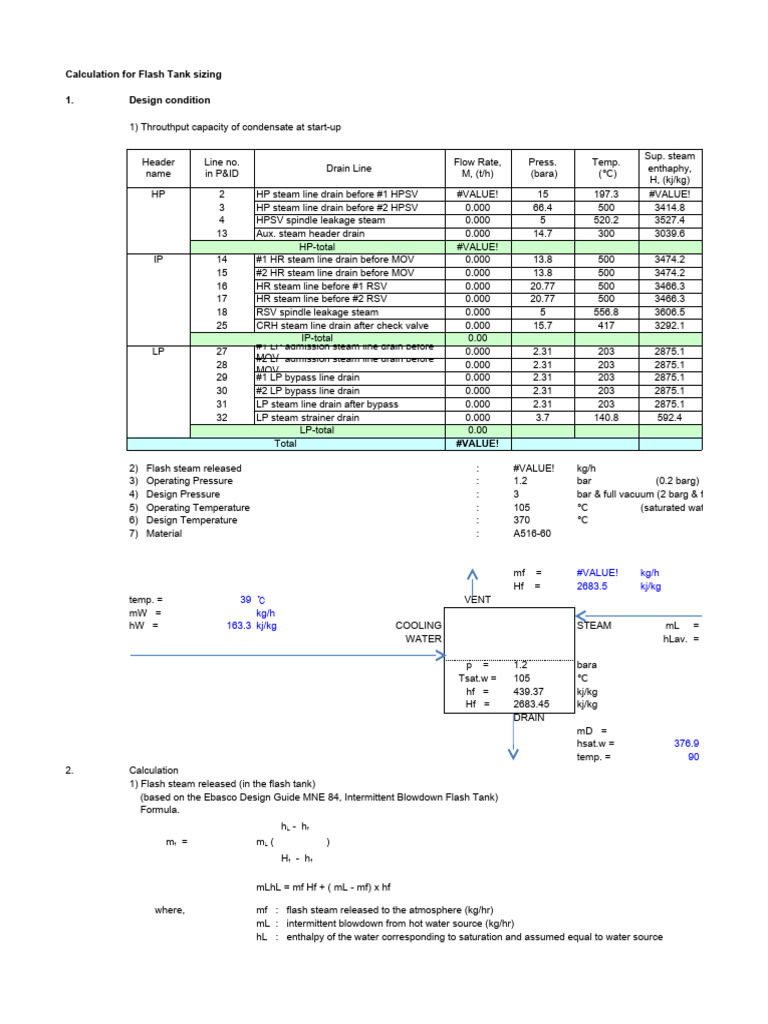 Flash Tank Sizing Calculation Guide | PDF | Enthalpy | Steam
