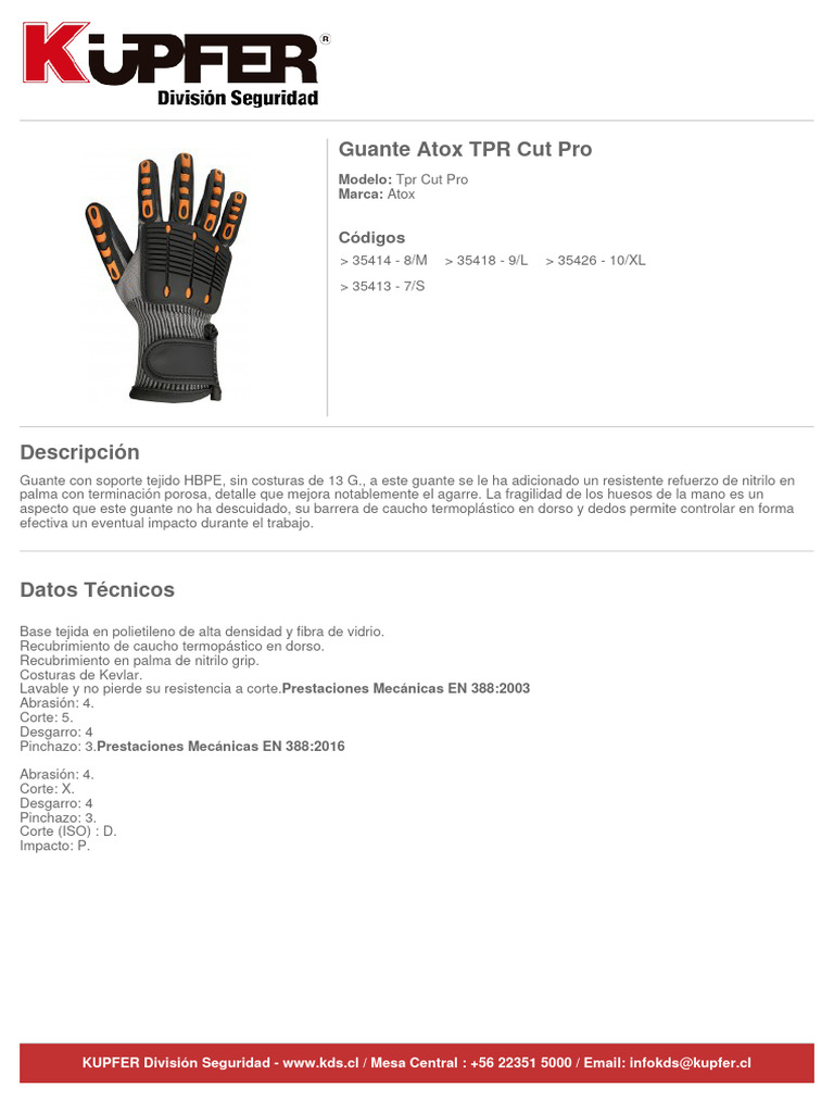 Ficha Producto Guante Atox TPR Cut Pro 35414 | PDF