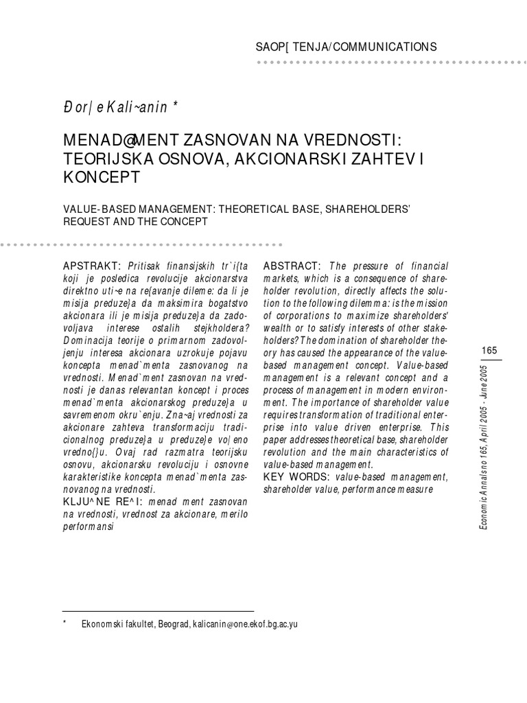 ValueBased Management Theoretical Base Shareholde PDF