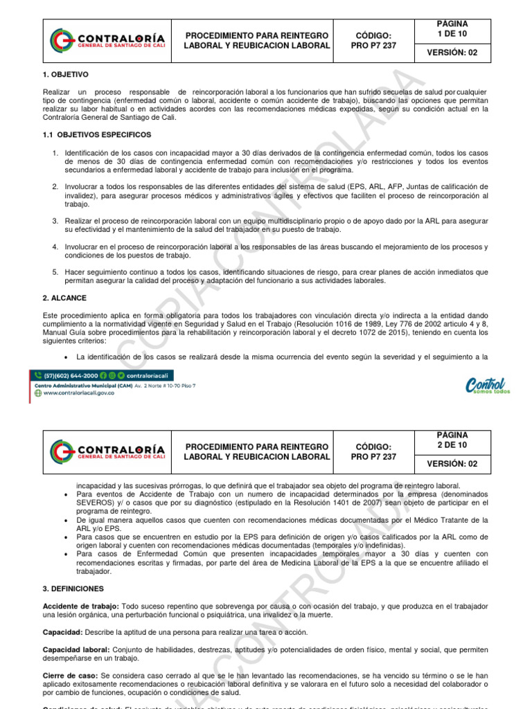 49 P7 - Cod 237 Procedimiento Reintegro y Reubicacion Laboral V 02.49 ...