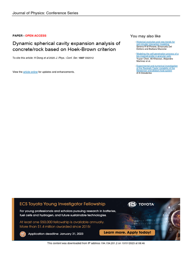 Cavity Expansion in Concrete/Rock Analysis | PDF | Strength Of ...