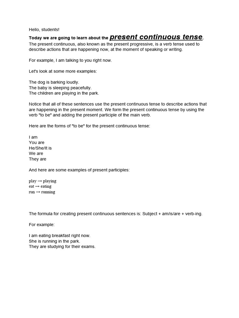 Present Continuous Tense Guide | PDF | Internet | Verb
