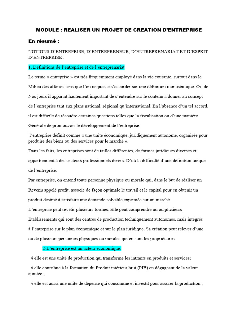 Resume Realiser Un Projet | PDF | Business | Entrepreneuriat