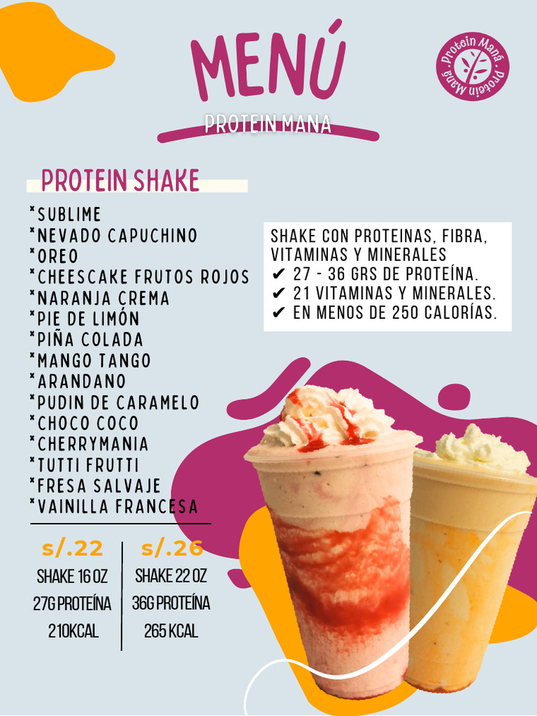 Menú de Batidos y Waffles Proteicos | PDF
