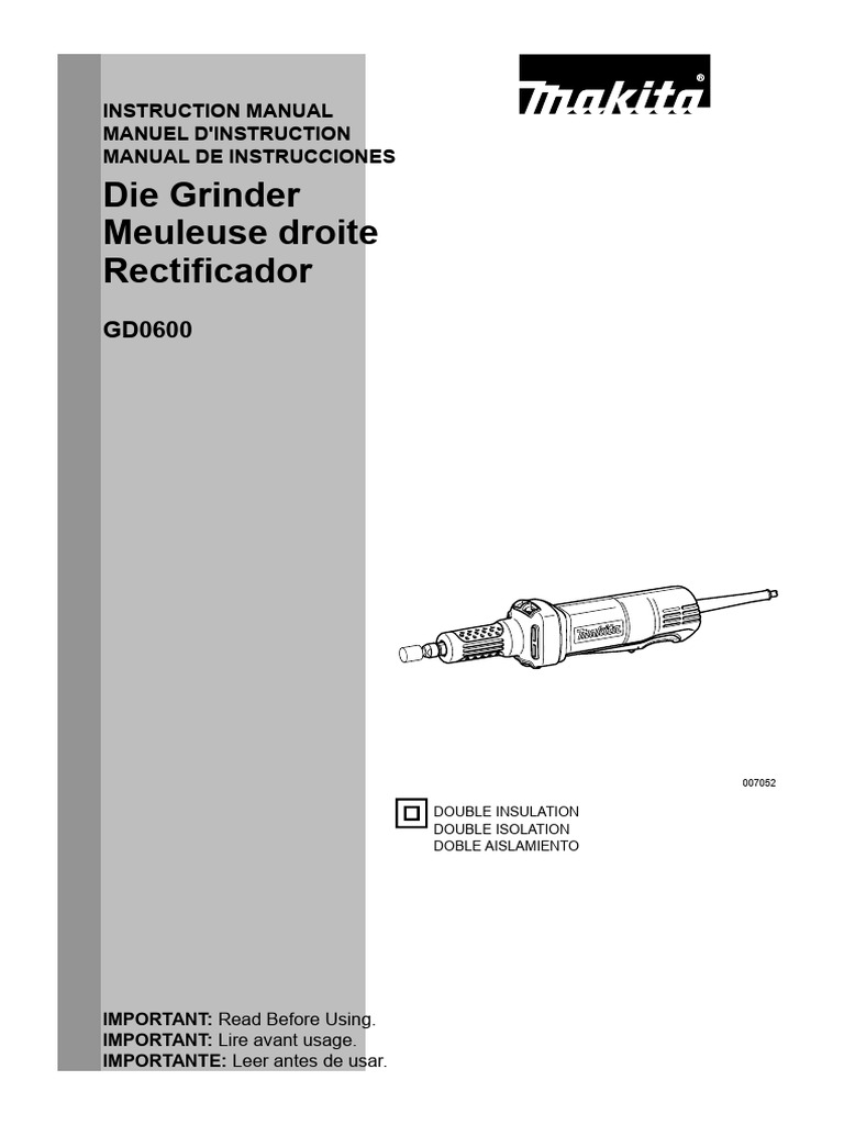 GD0600 Die Grinder Instruction Manual | PDF | Grinding (Abrasive ...